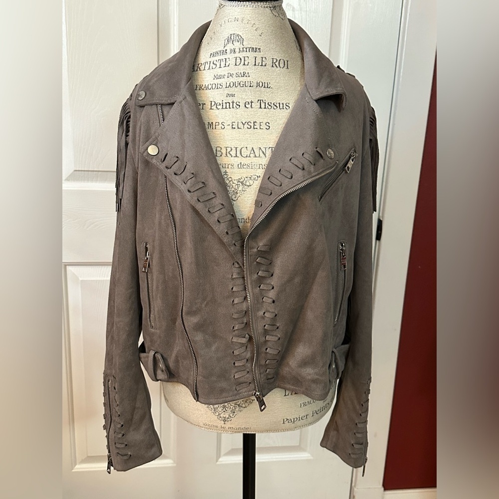 Women’s Faux Suede Moto Style Fringe Jacket